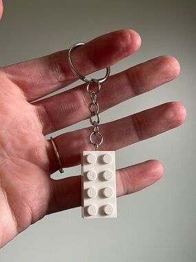 White LEGO 2x4 Brick Keychain Handmade